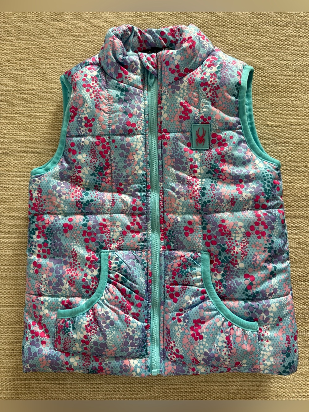 Spyder blue colorful puffer vest front zip pockets kids girls size 4T